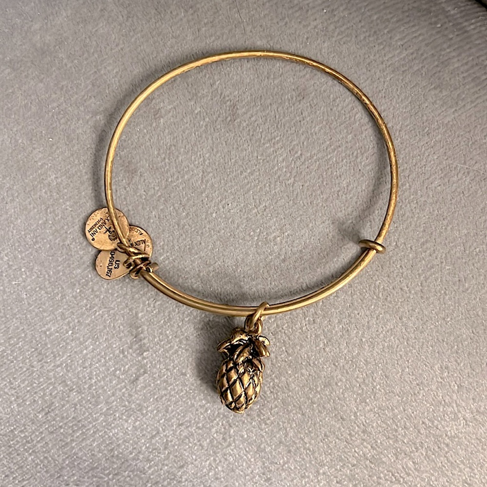 Alex and Ani Bangle Bracelet w/ Pineapple Charm Gold
